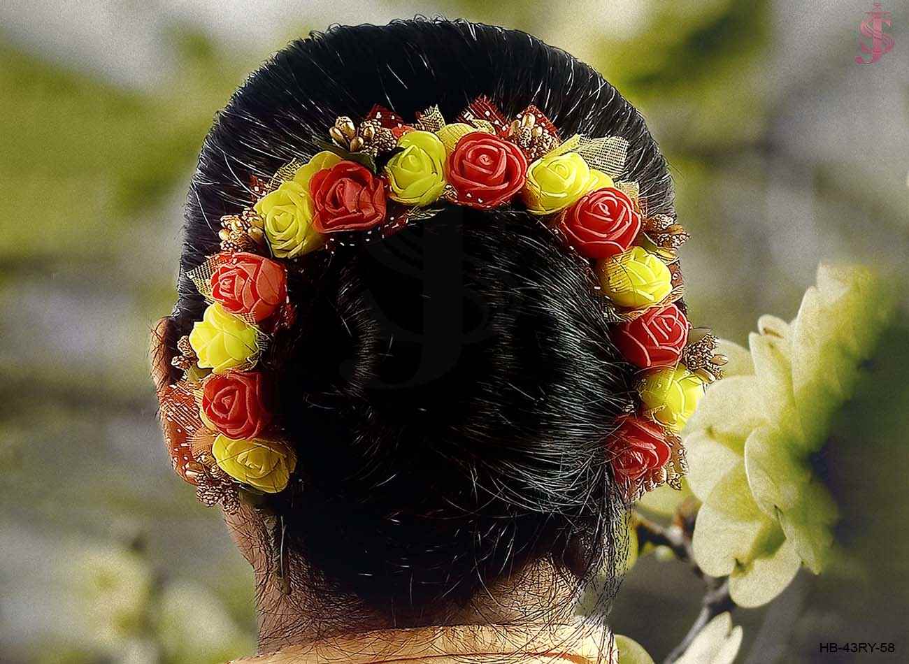 Red and yellow flower long gajra