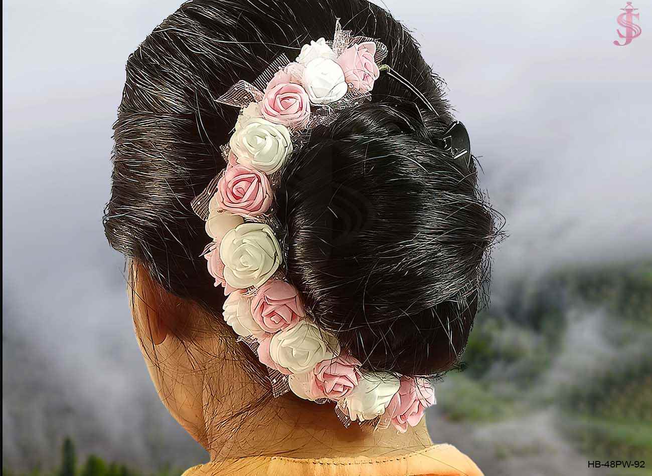 Pink and White flower hair gajra