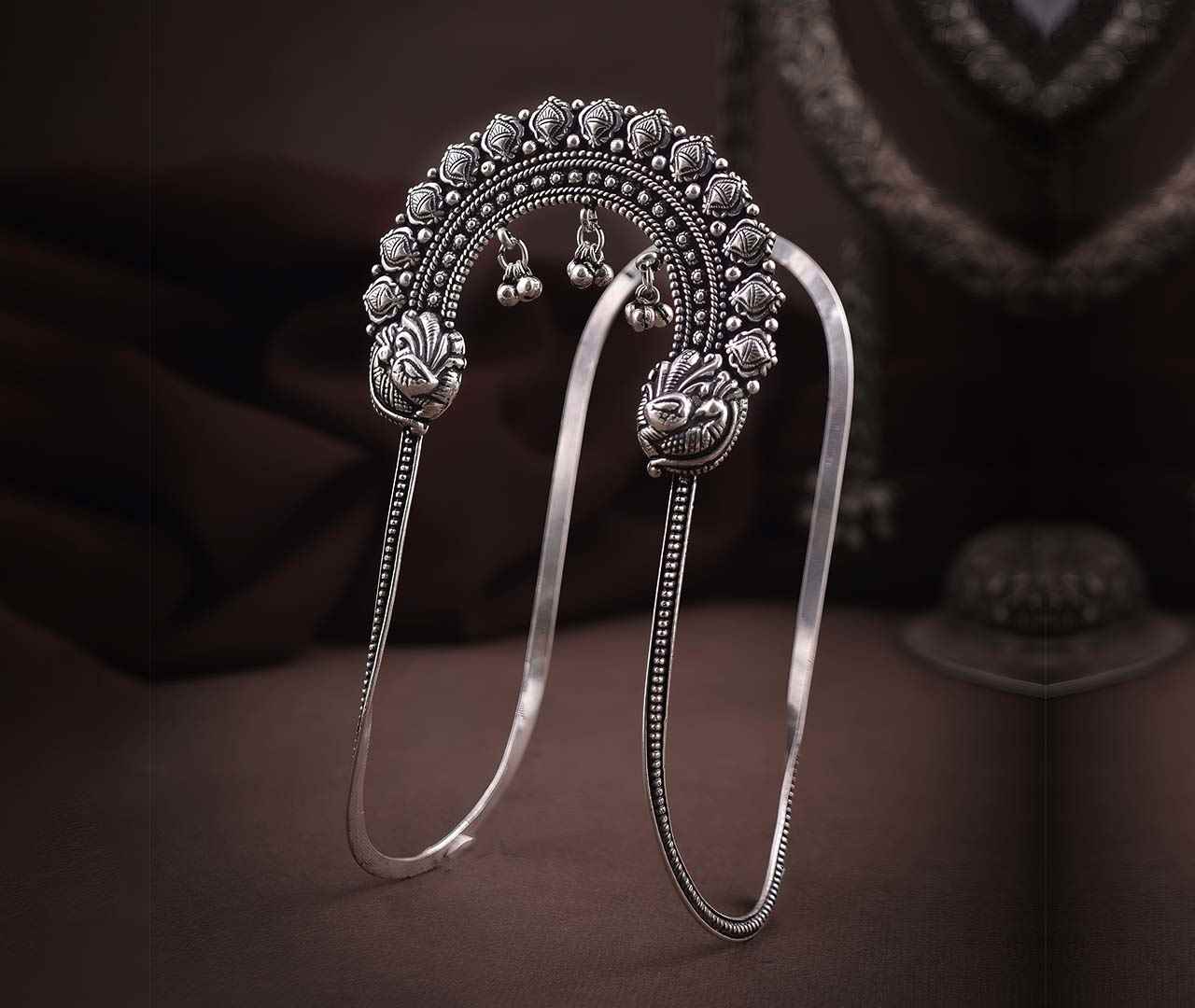 Oxidised silver bajuband armlet for women with beautiful design