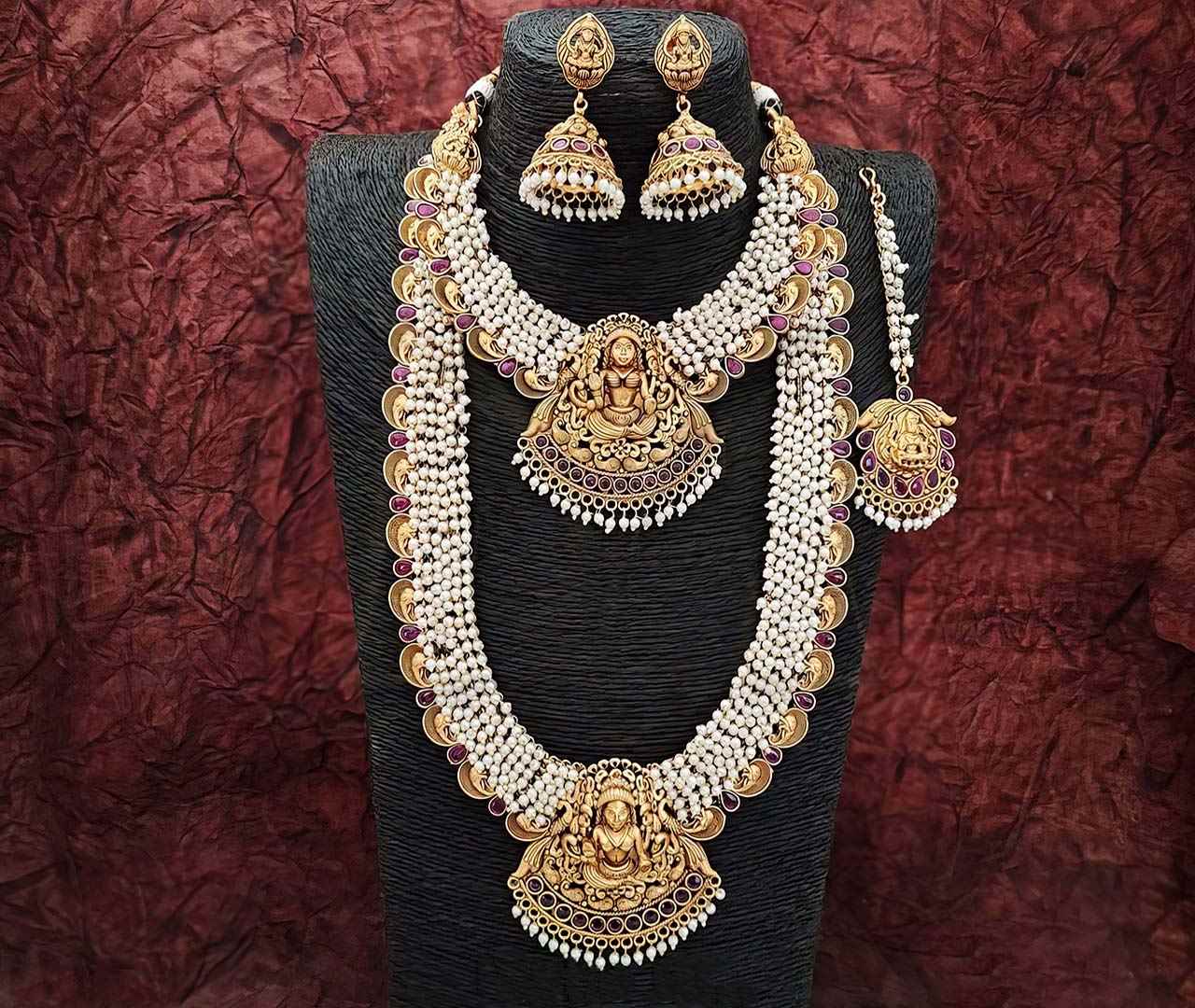 Indian Wedding Jewellery for Women which is cover dual Temple necklace set