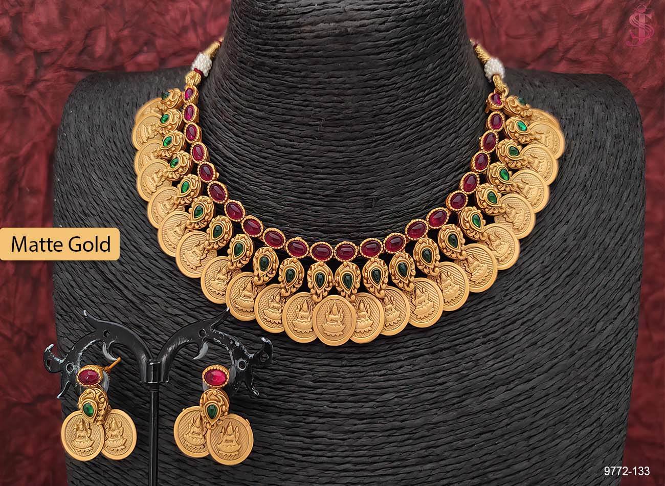 God Laxmi coin temple necklace set