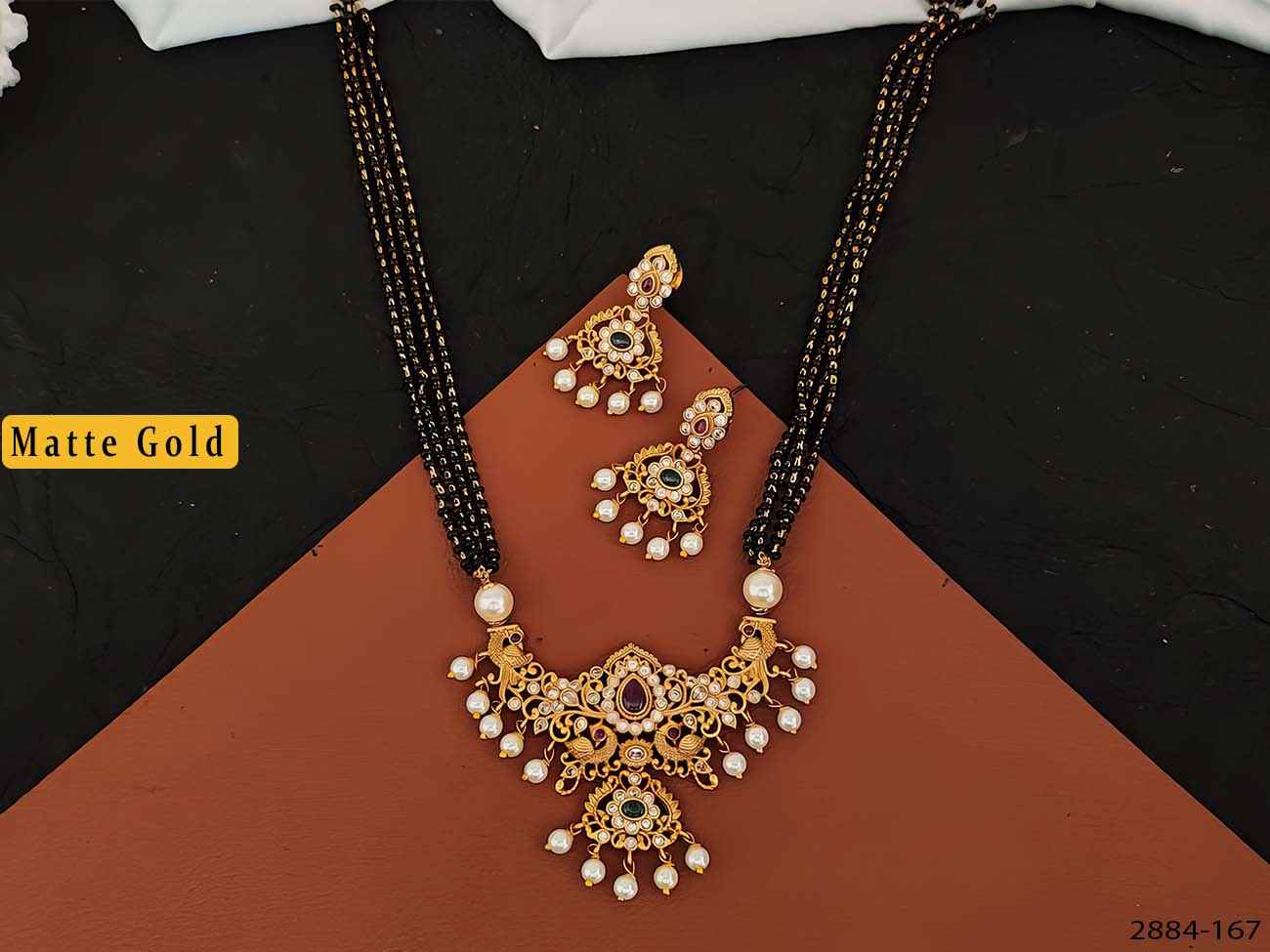 dual peacock long antique beautiful pendant set with earring