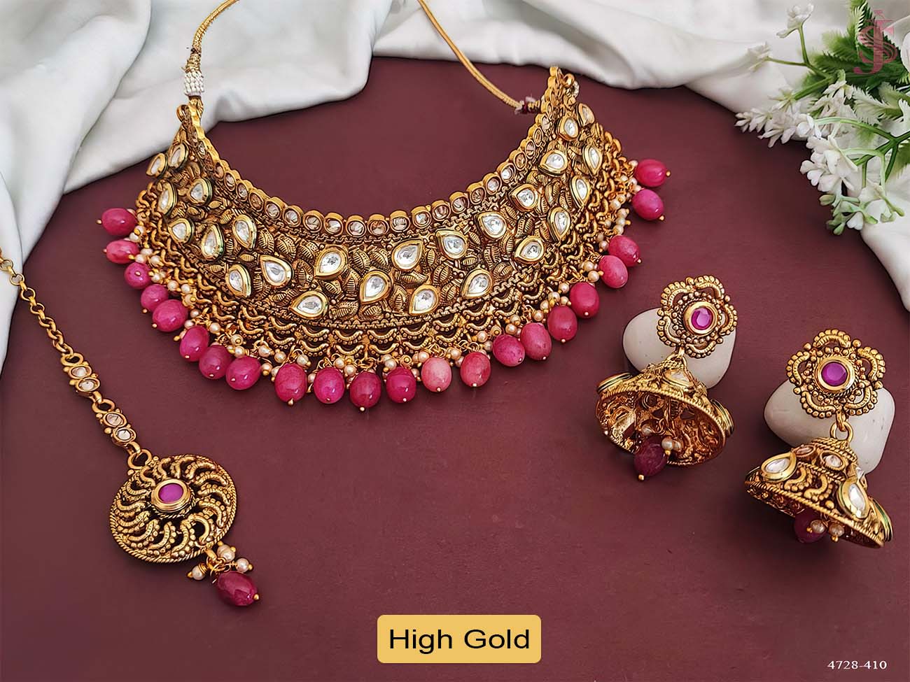 Kundan stone party wear choker necklace set