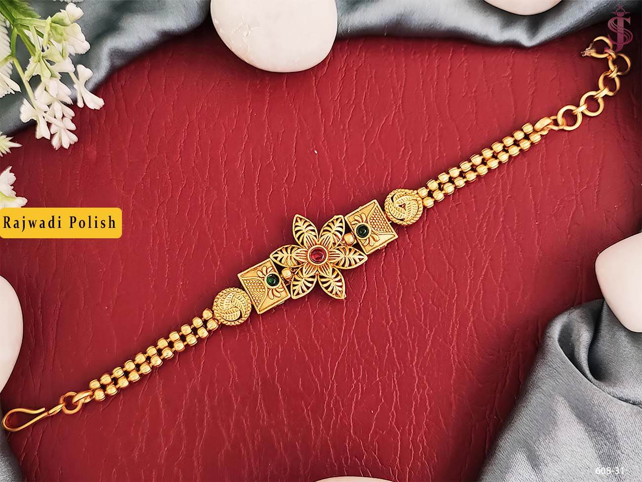 Flower shape with chain attached antique bracelet