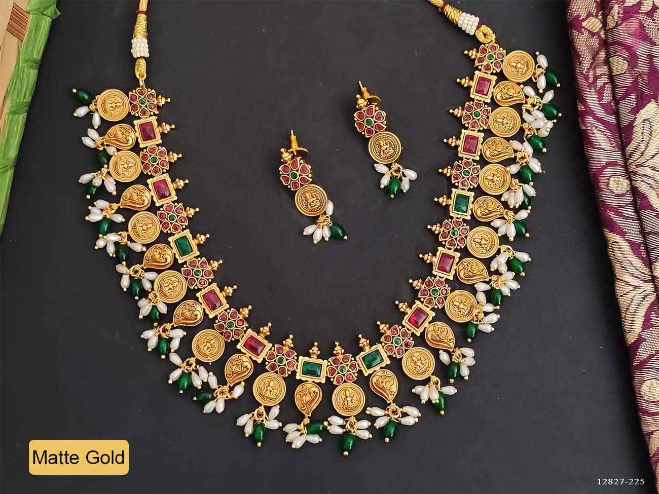 god laxmi coin necklace temple set