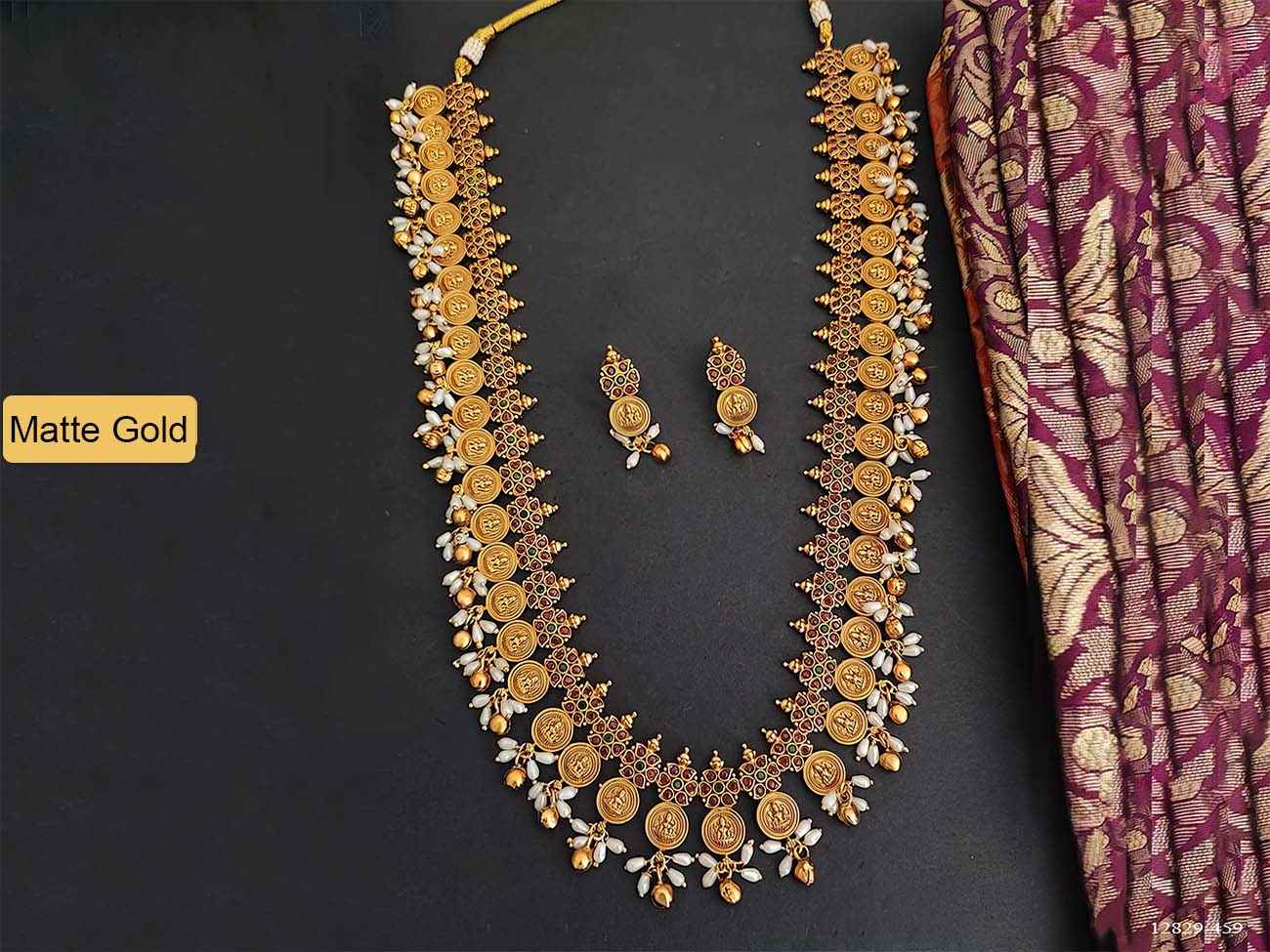 God laxmi coin long temple necklace set