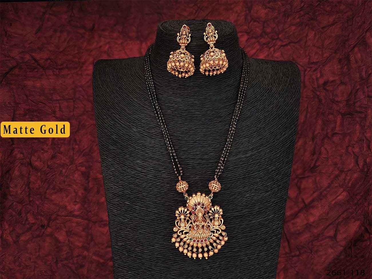 God Laxmi long temple pendant set with earring