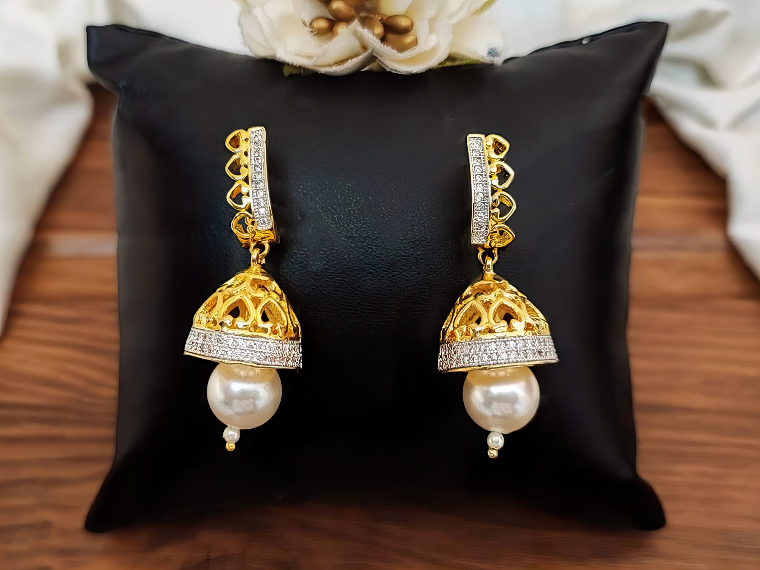 american diamond jhumka earring with drop moti