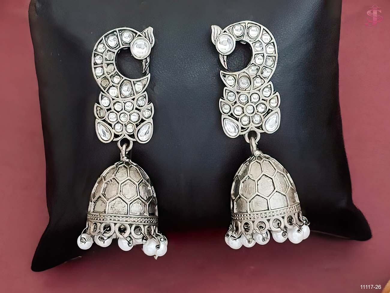 Peacock oxidised silver jhumka earring