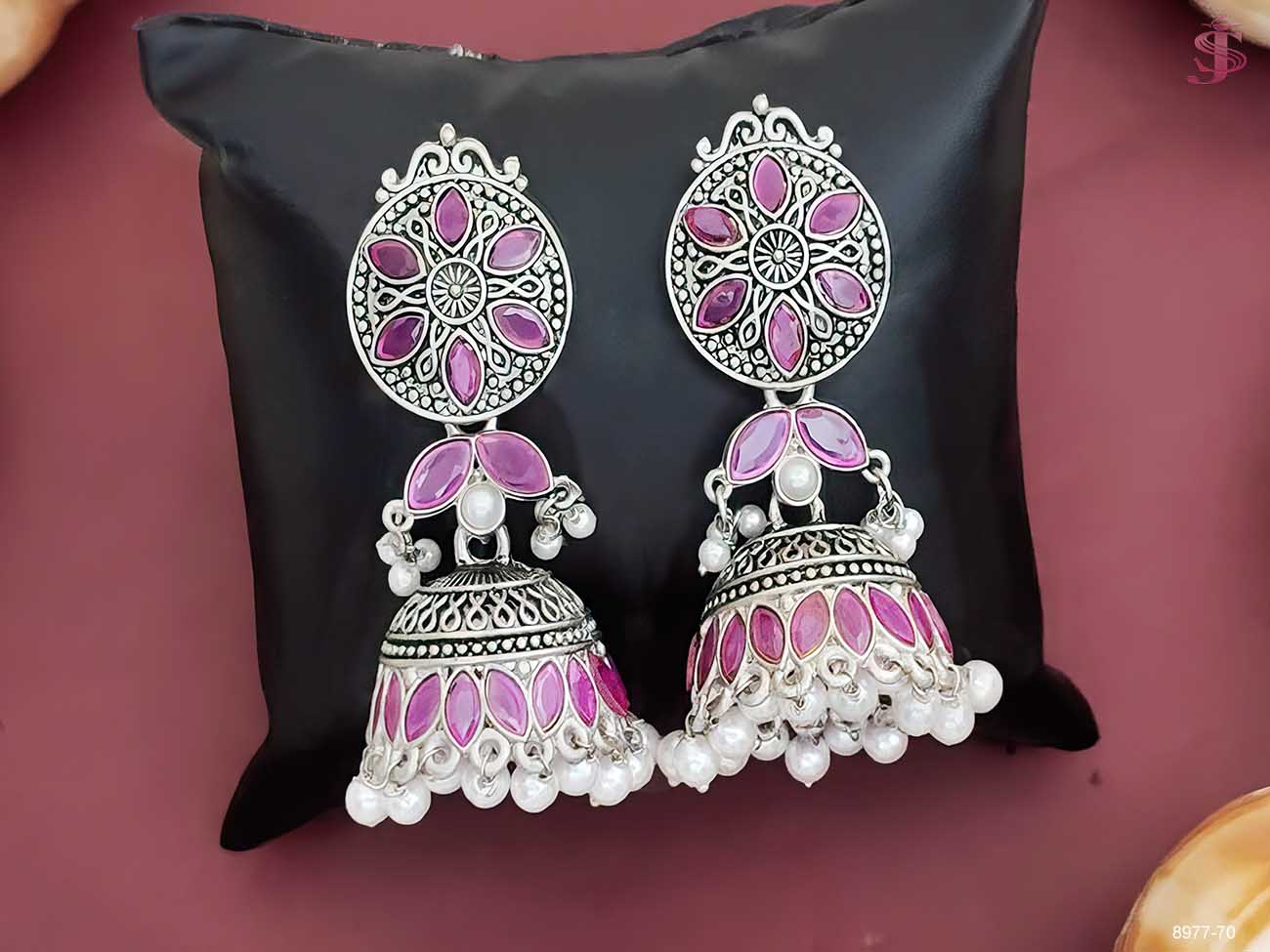 Flower jhumka anituqe oxidised silver earring