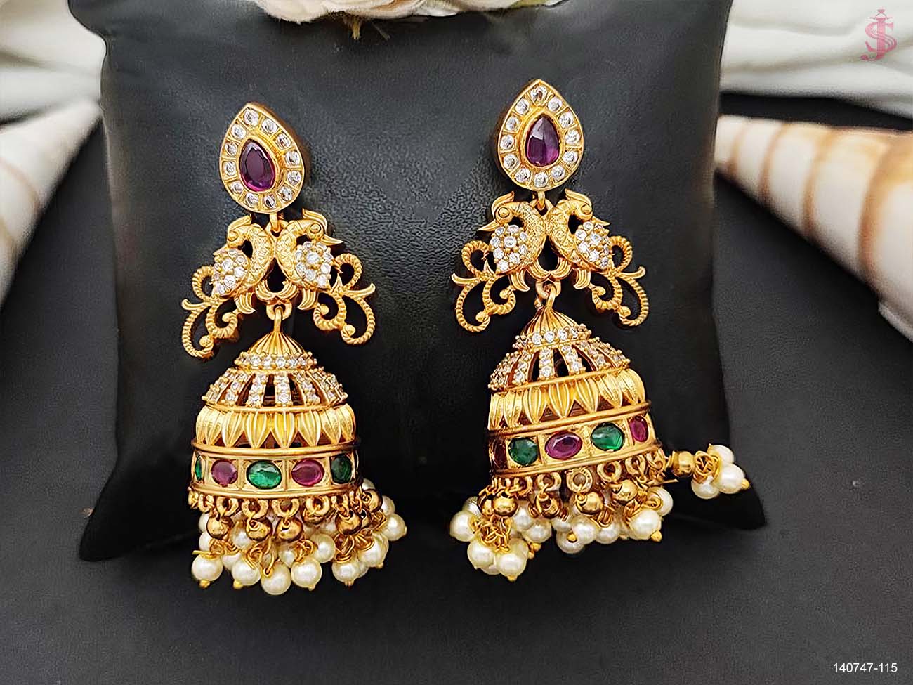 antique kemp peacock jhumka earring