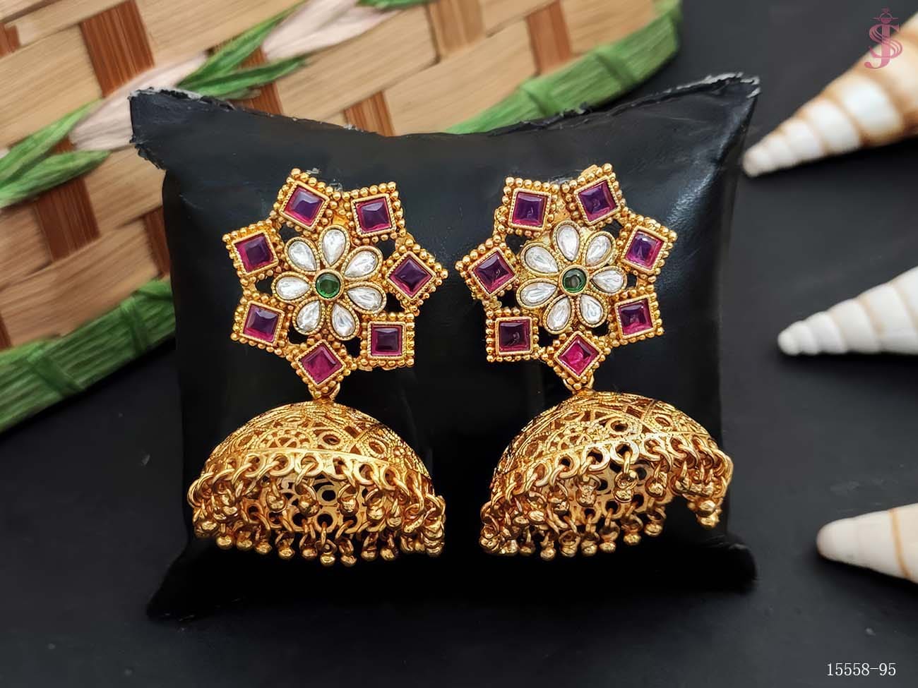 flower shape jhumka antique earring