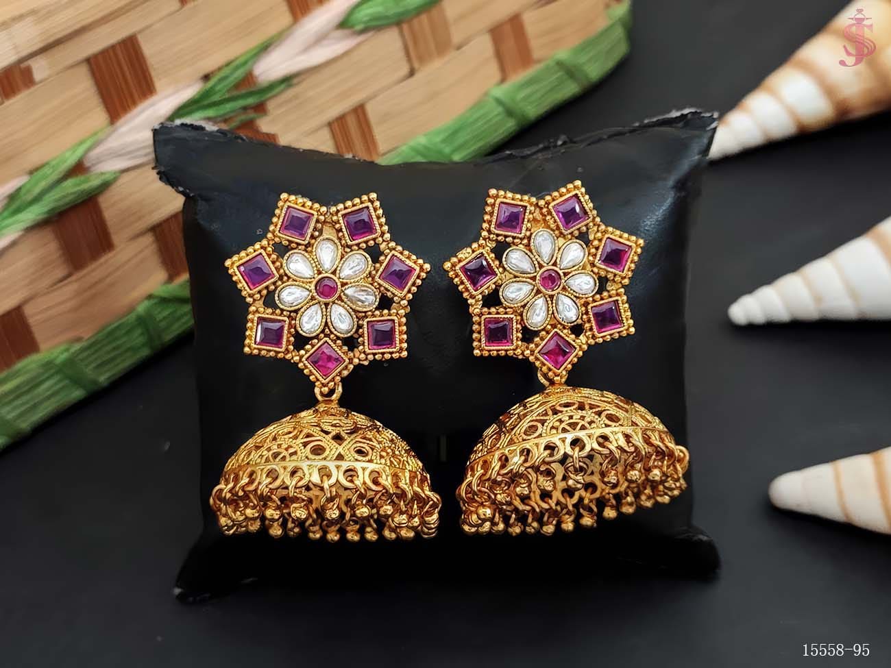 flower shape jhumka antique earring