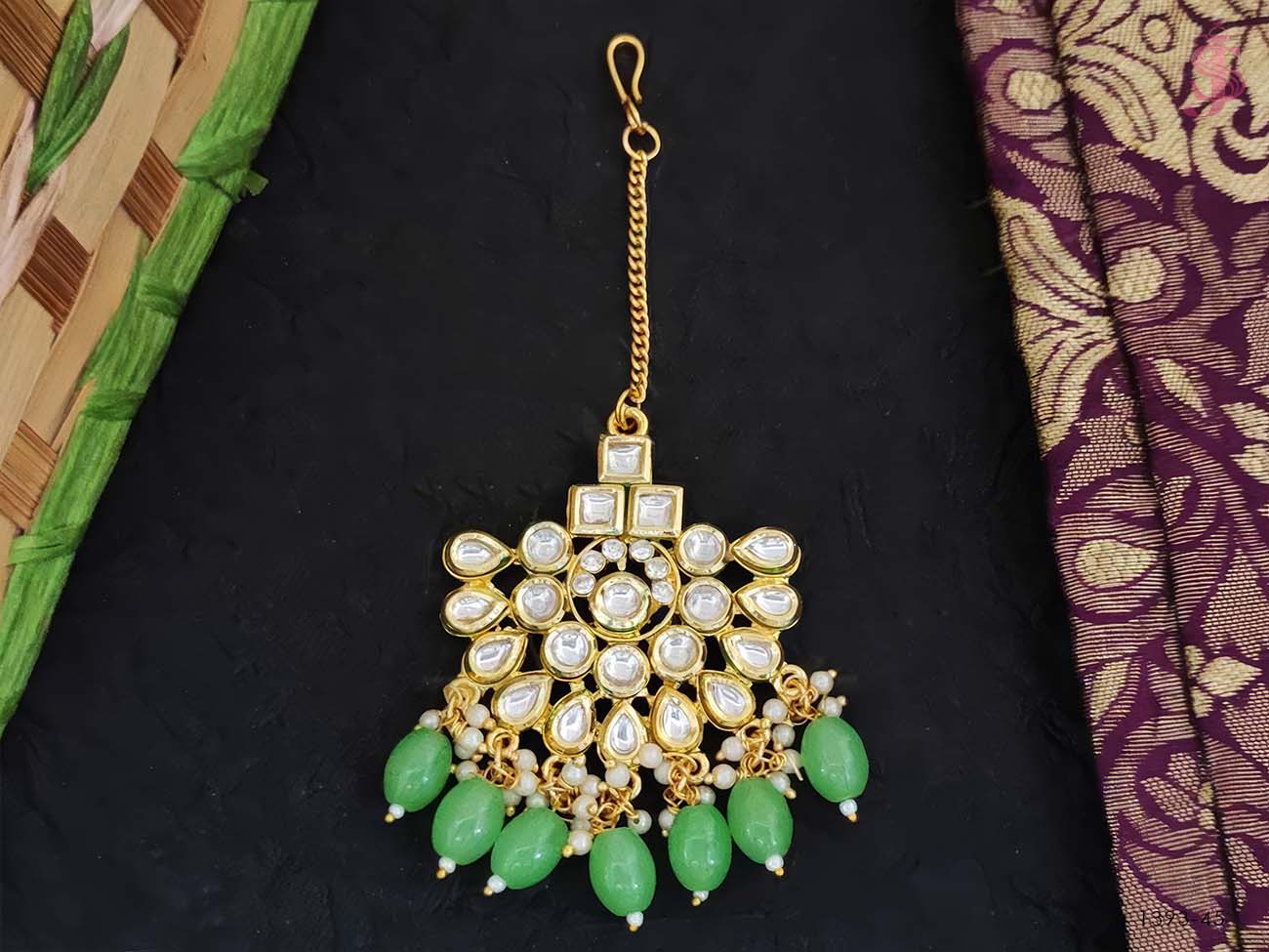 Clustered Pearl Kundan Stone Party wear Kundan Maang Tikka