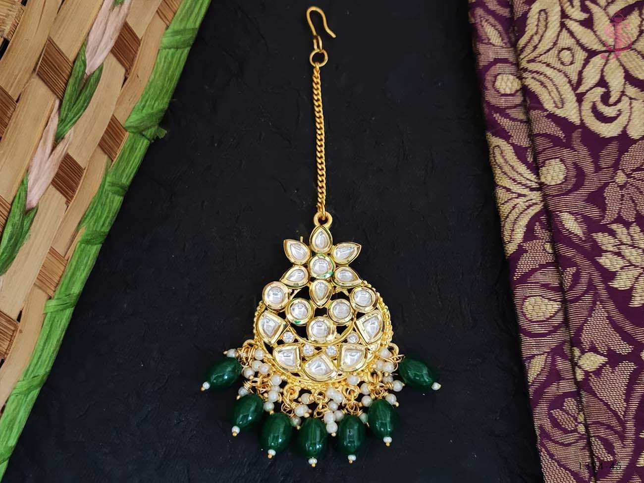 Clustered Pearl Kundan Stone Party wear Kundan Maang Tikka