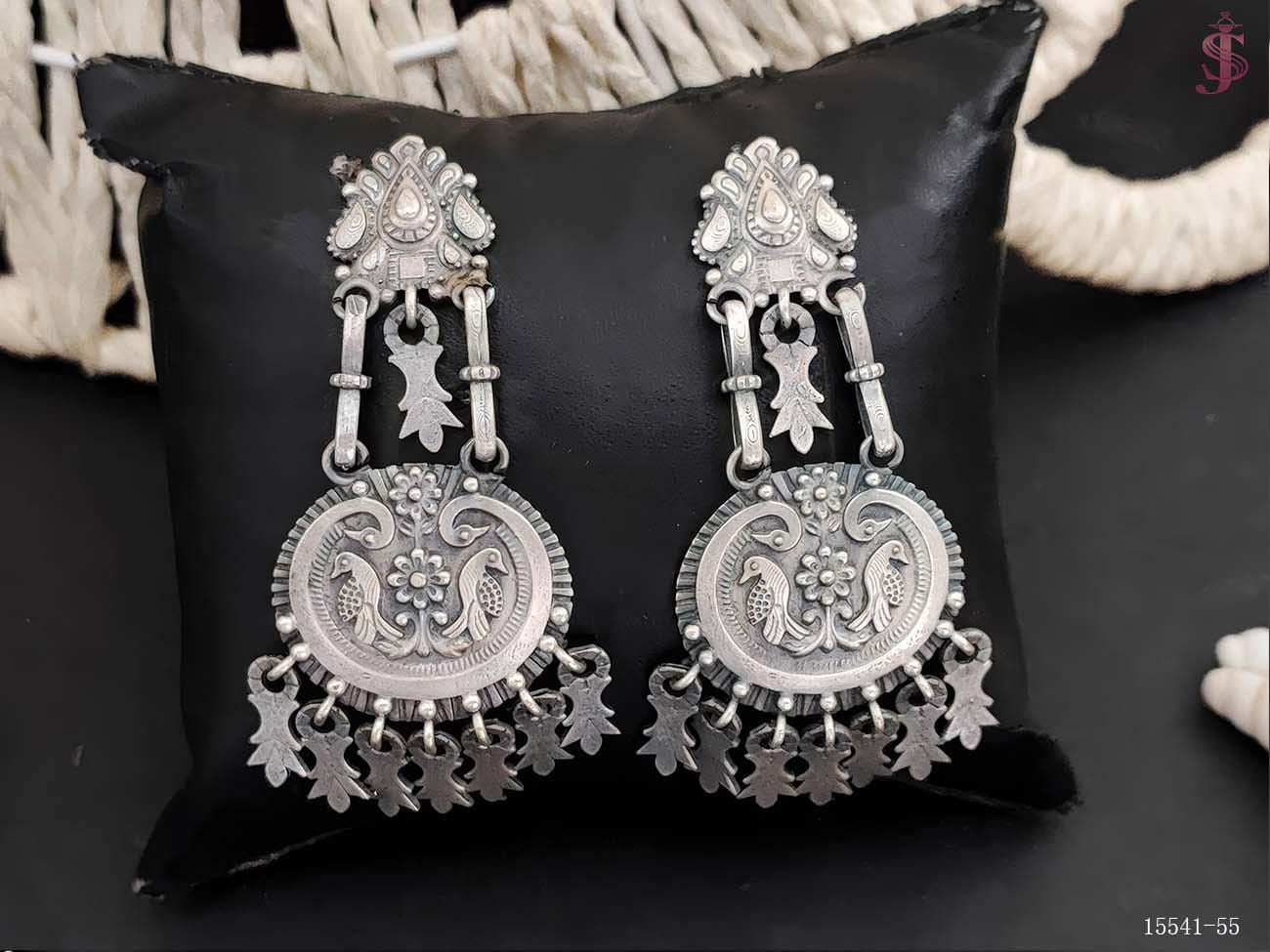 Oxidized Silver Designer Full Stone Designer Earrings