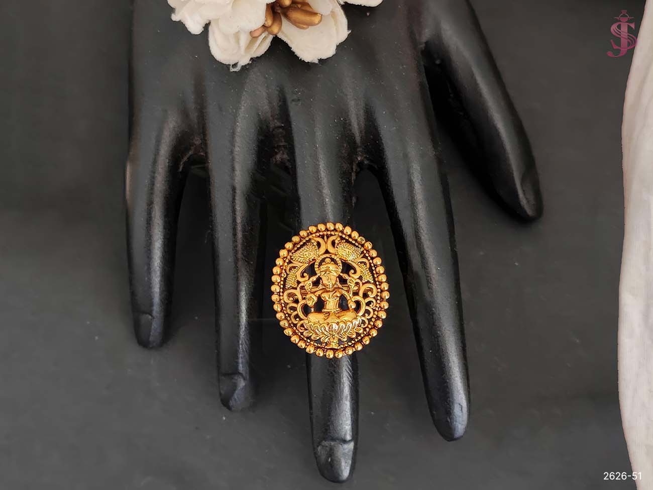 God Laxmi and peacock Temple Finger Ring