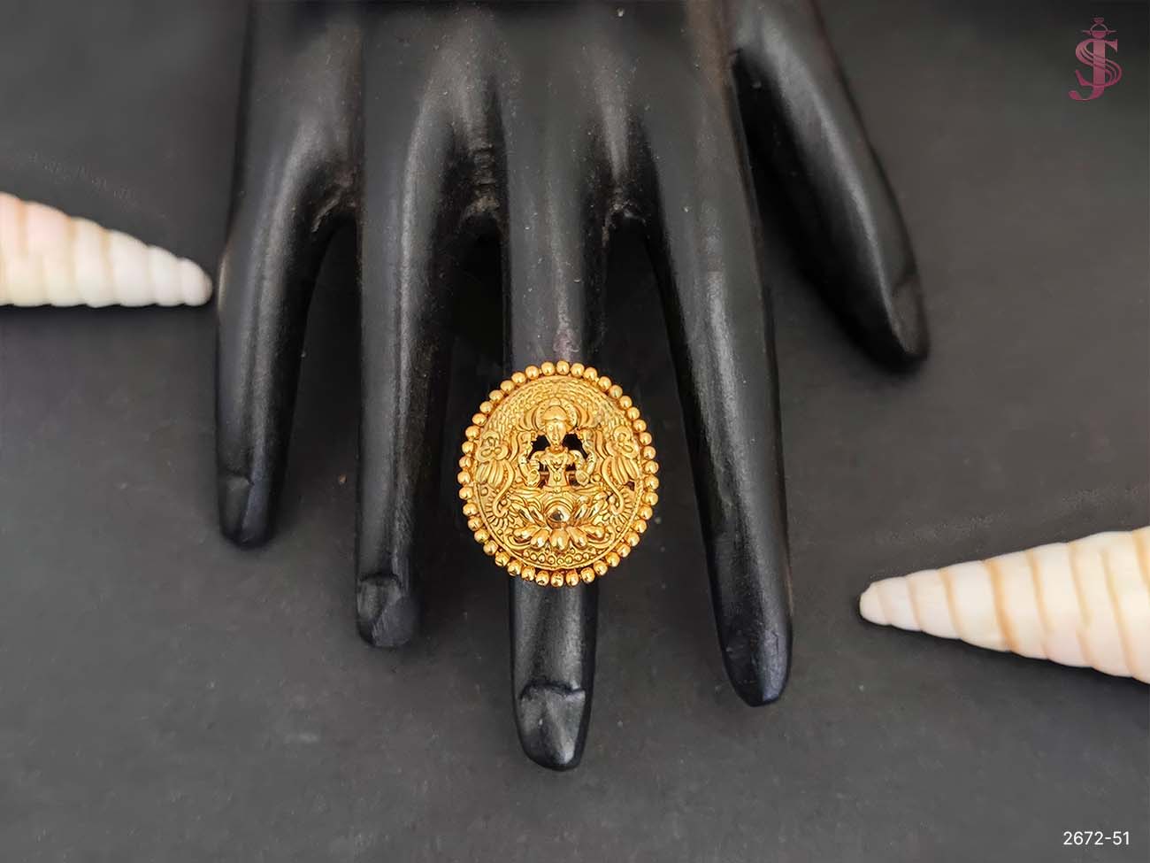 God Laxmi and peacock Temple Finger Ring