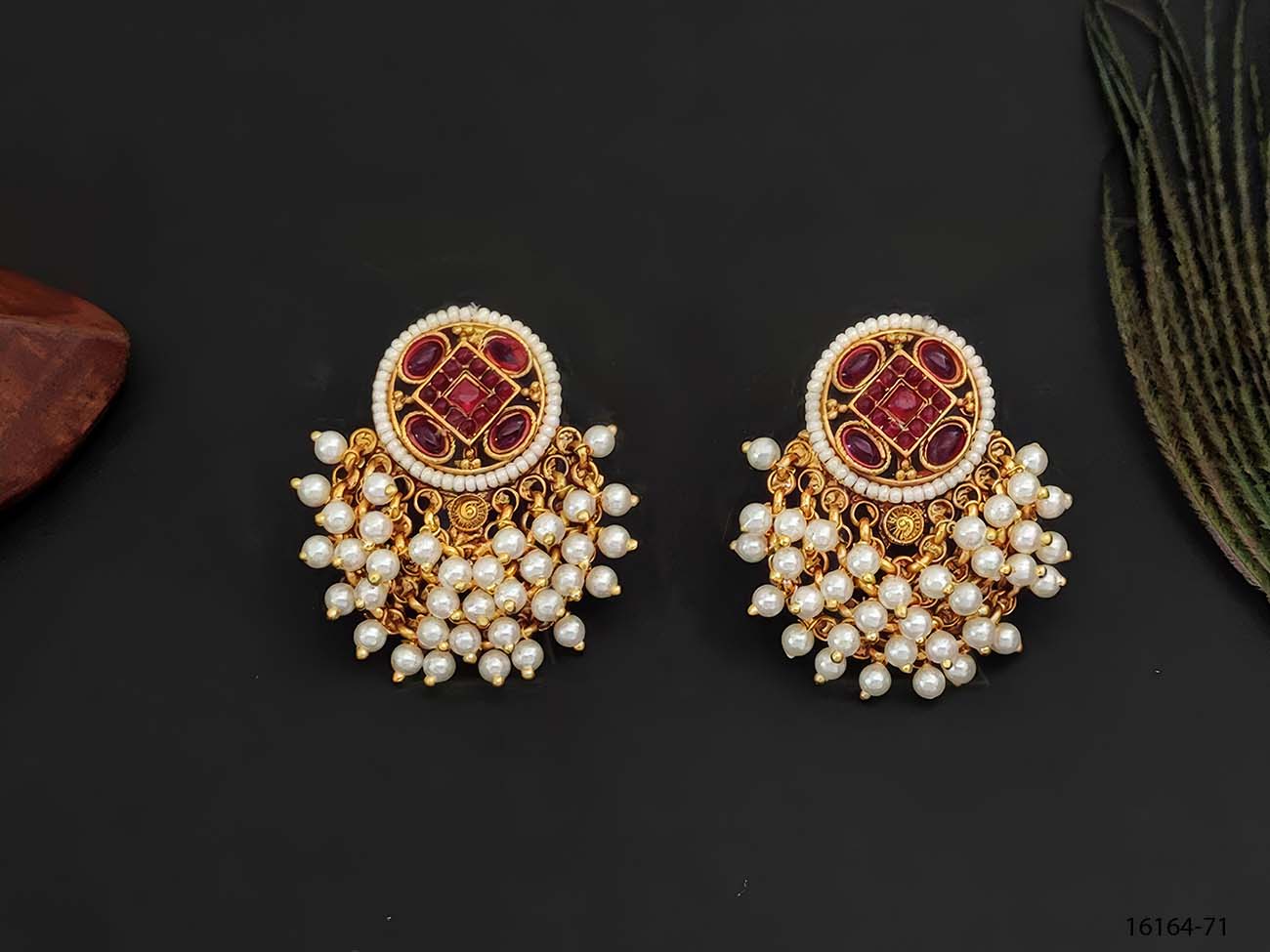 Rajwadi Pearl Cluster Earrings – Perfect for Party Wear