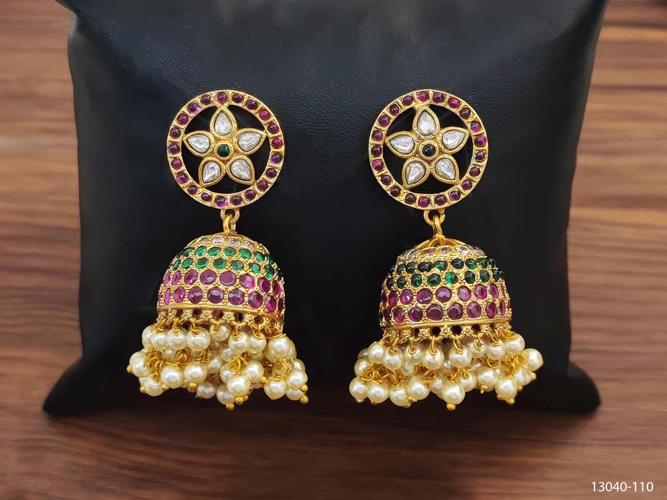 Flower Design Kemp Jhumka Earrings