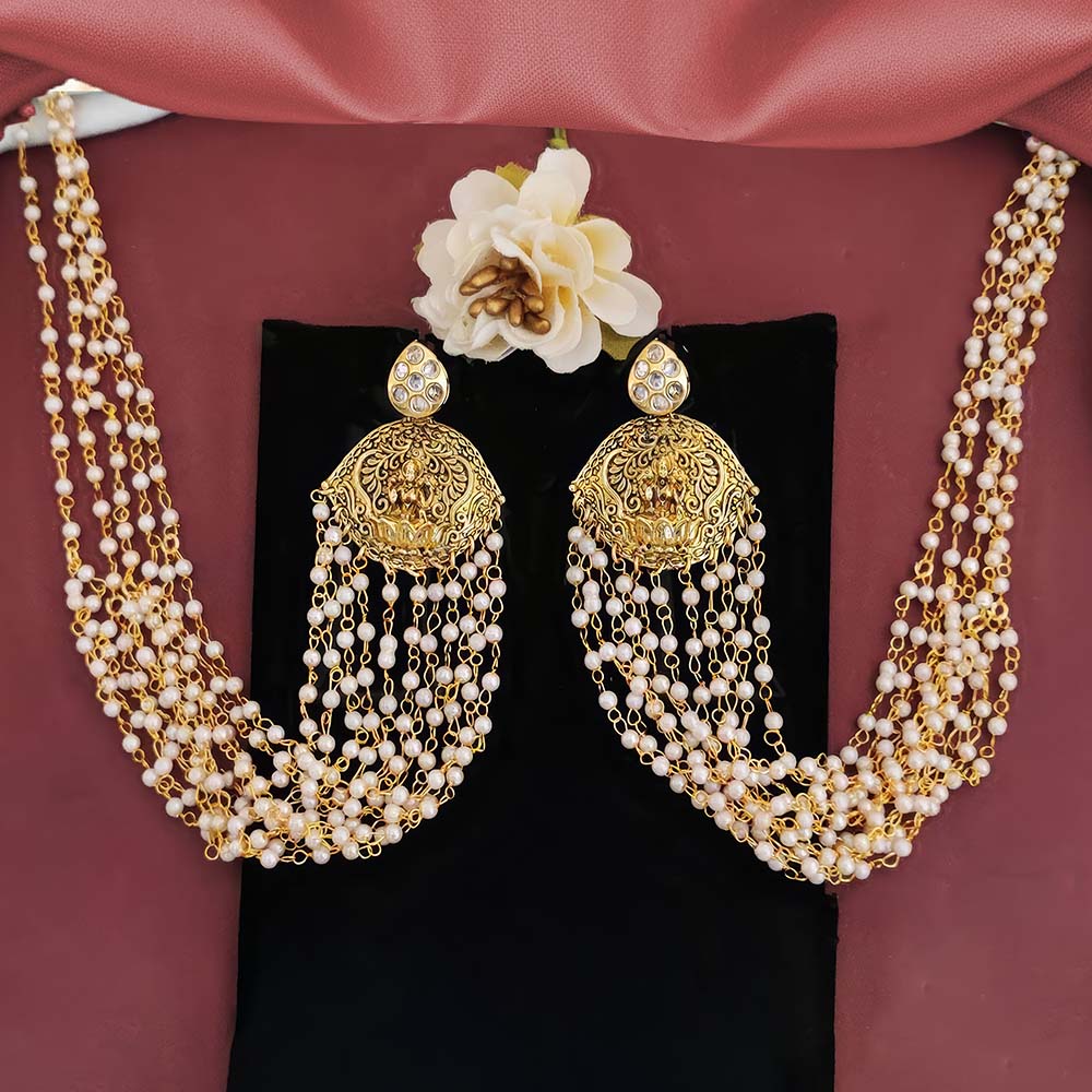 Laxmi Design Clustered Pearls Temple Jewellery Kaan Chain Earrings for Women