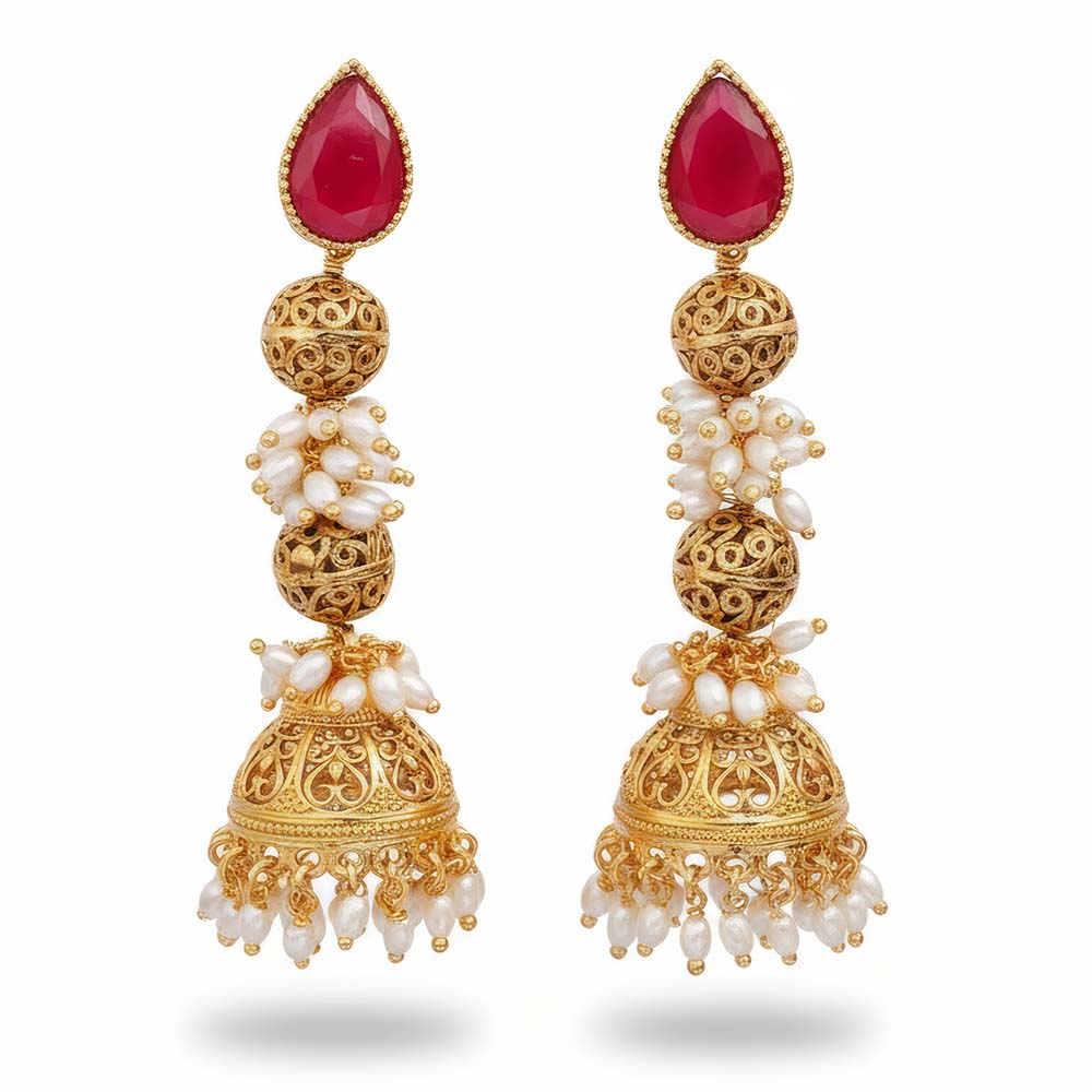 Designer Antique Jewellery High Gold Polish Earrings for Women | Fancy Ethnic Festive Jewelry | Traditional Bridal Statement Earrings