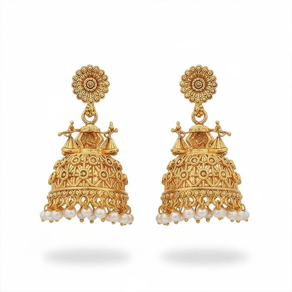 High Gold Plated Antique Jhumka Earrings for Women – Traditional Temple Jewellery for Weddings