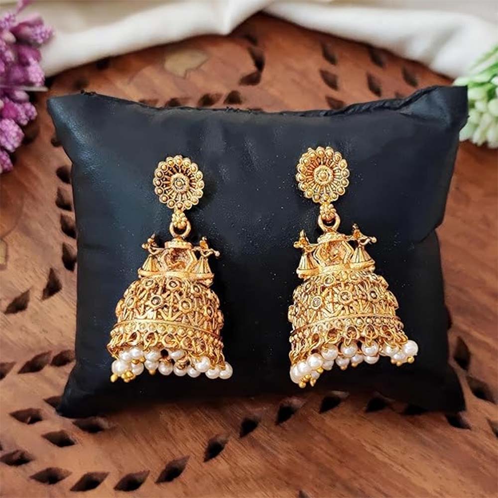 High Gold Plated Antique Jhumka Earrings for Women – Traditional Temple Jewellery for Weddings