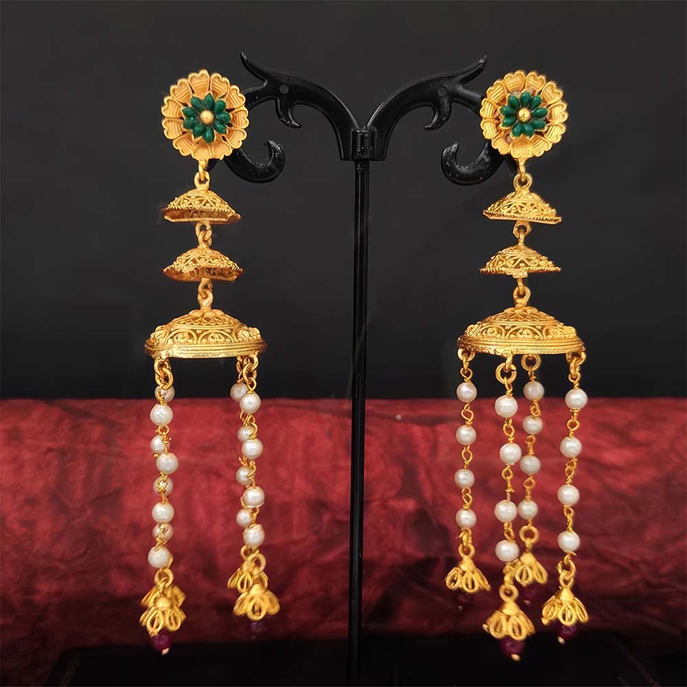 Triple Jhumki Chain Fall Fancy Party Jhumka Earrings for Women & Girls Traditional Jewellery