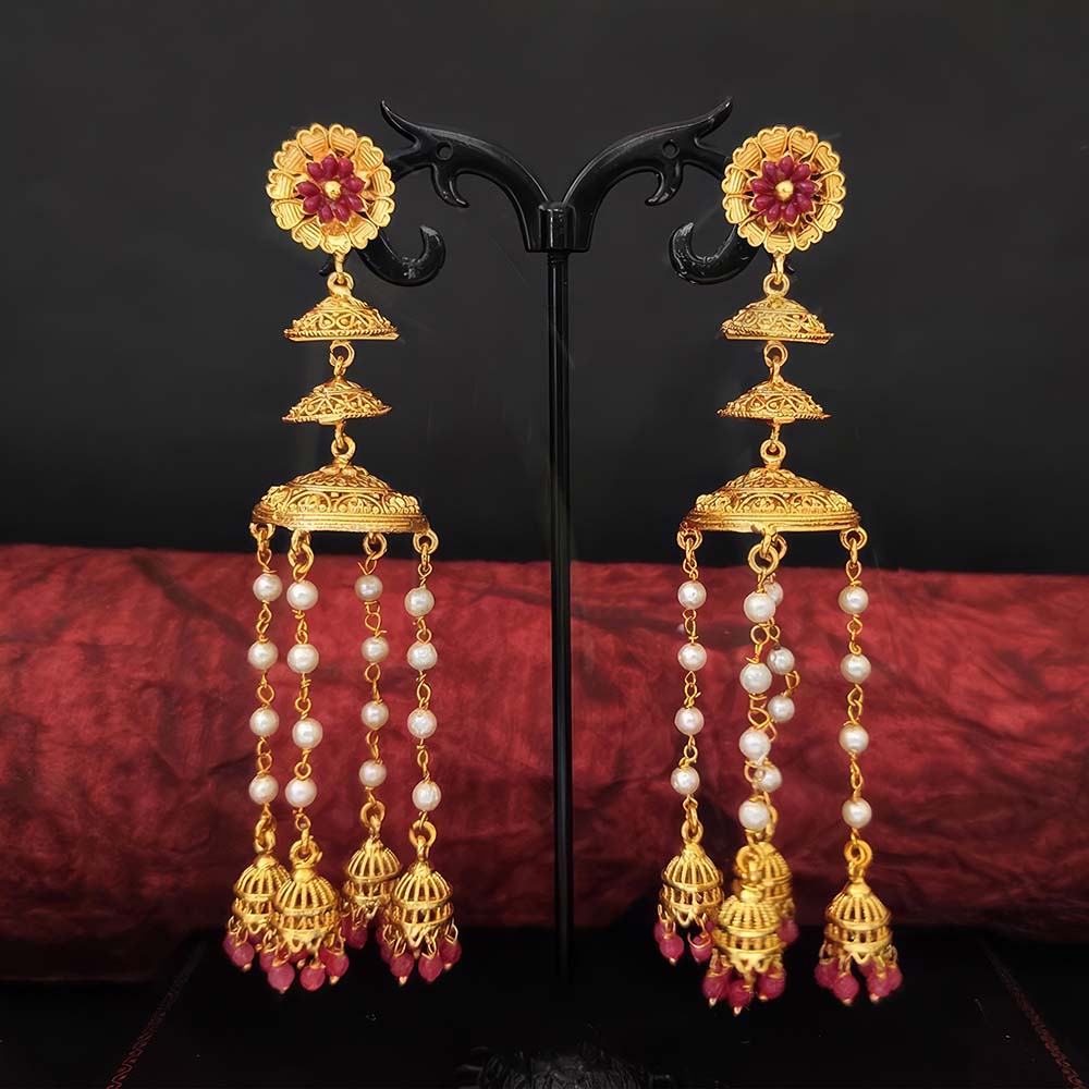 Triple Jhumki Chain Fall Fancy Party Jhumka Earrings for Women & Girls Traditional Jewellery