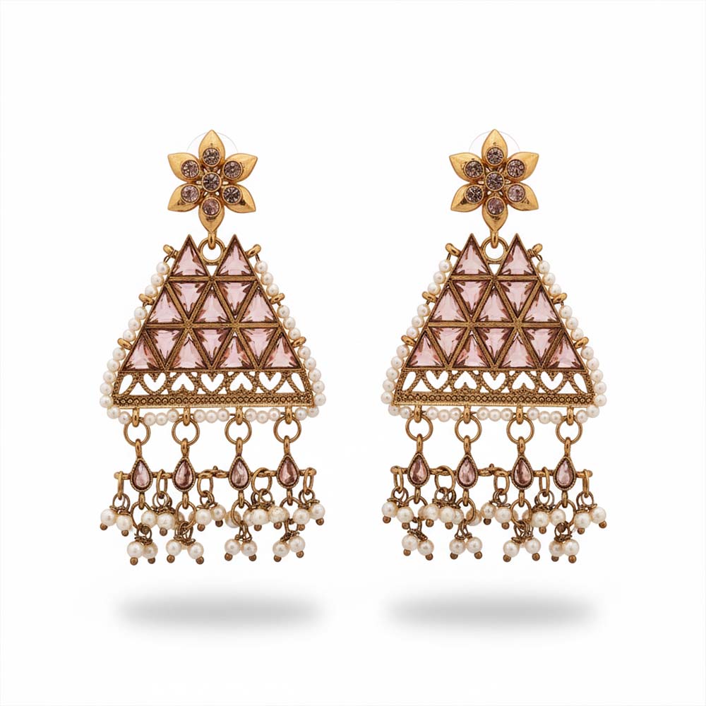 Triangle LCT Stone Polki Earrings for Women & Girls