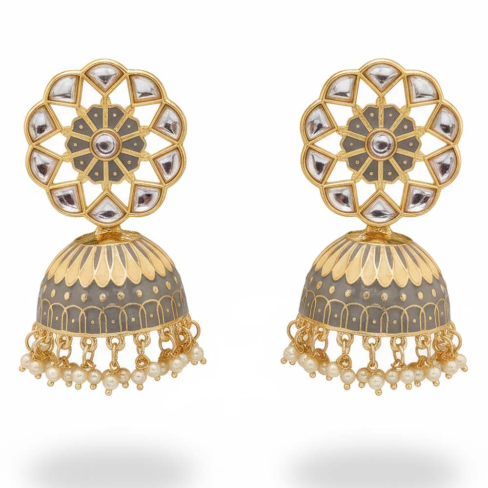 Designer Fancy Stylish Antique Stones Clustered Pear Bridal Festive Party Jhumka Earrings for Women & Girls