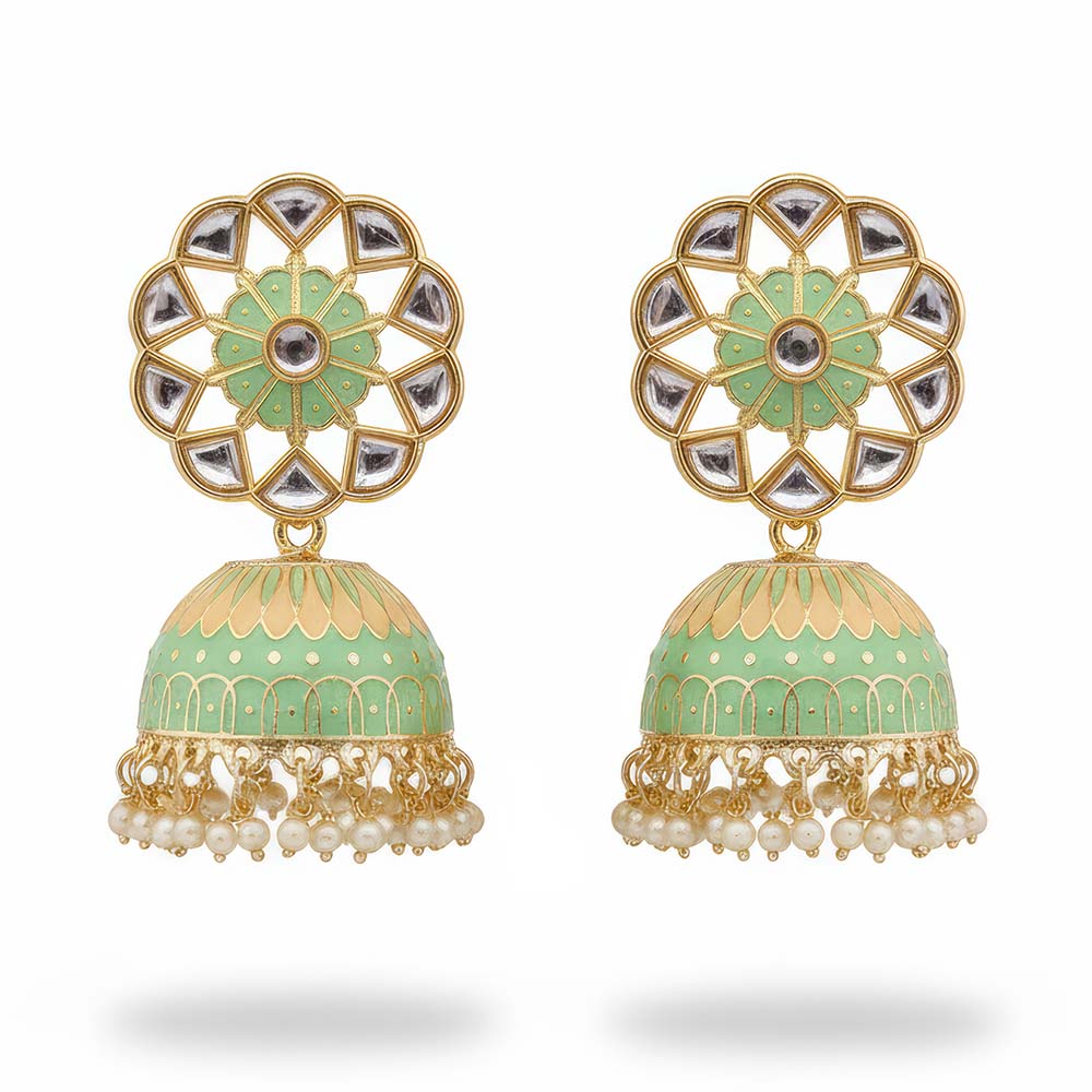 Designer Fancy Stylish Antique Stones Clustered Pear Bridal Festive Party Jhumka Earrings for Women & Girls