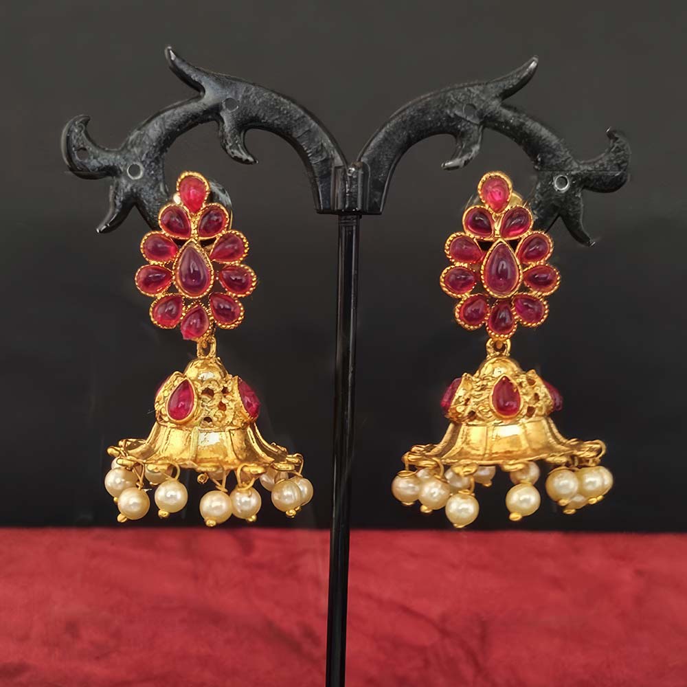 Designer Fancy Stylish Antique Stones Clustered Pearl Jhumka Earrings for Women & Girls Bridal Festive Imitation Jewellery