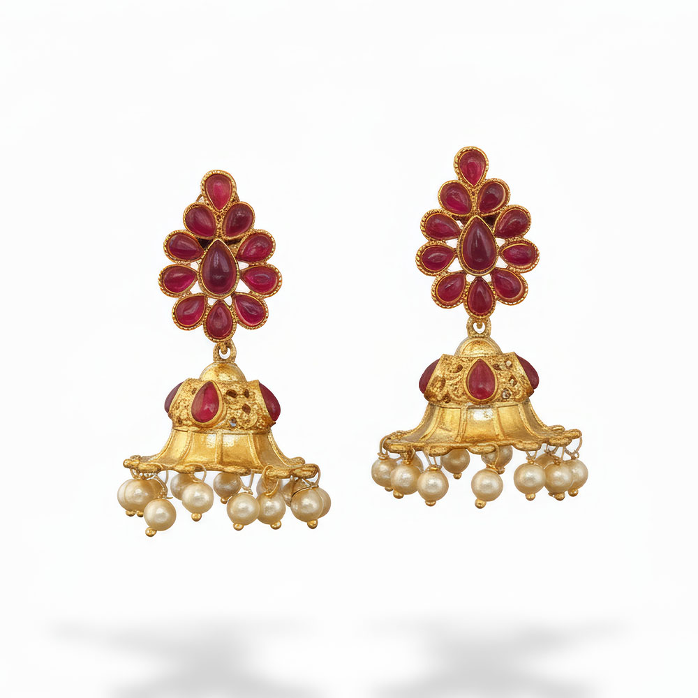 Designer Fancy Stylish Antique Stones Clustered Pearl Jhumka Earrings for Women & Girls Bridal Festive Imitation Jewellery