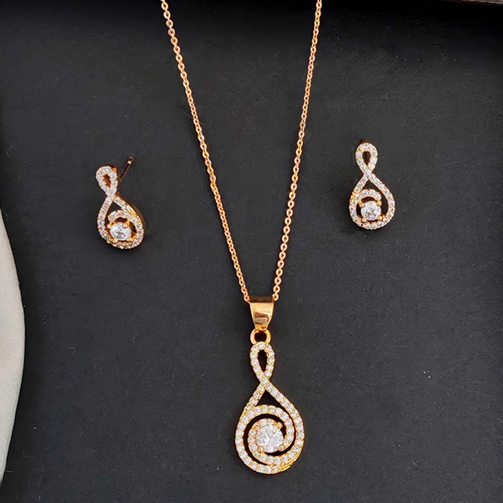 Designer Rose Rhodium Polish Fancy Style Pendant Set for Women | Elegant Party Wear Jewellery | Perfect for Festive & Wedding Wear
