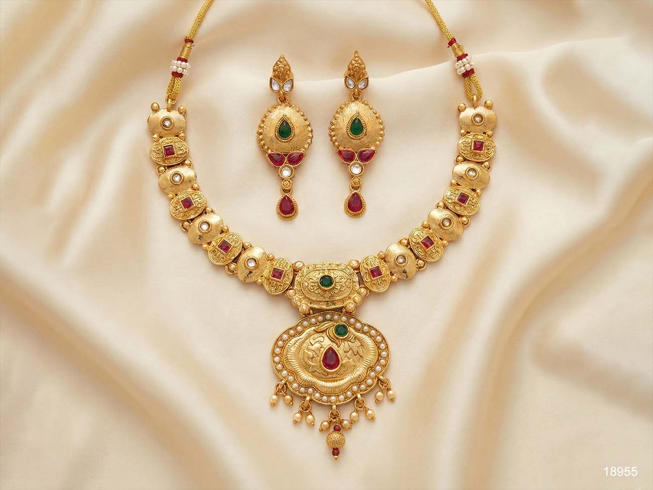 Antique Designer High Gold Polish Full Stone Short Necklace Set for WomenPartNS-18955RG-61-MTB