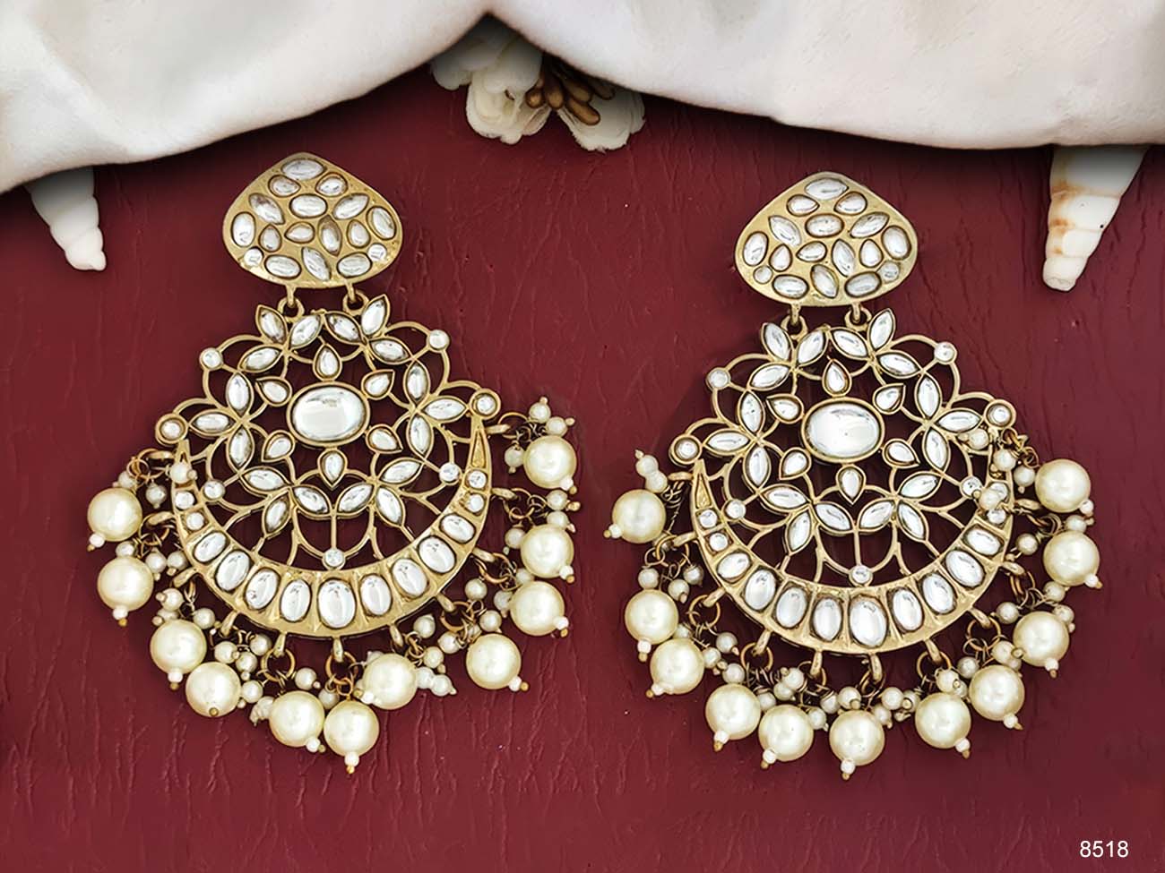 Antique Long Mehendi Polish Earrings with White Stones ERHM-8518MO-59-DH-1