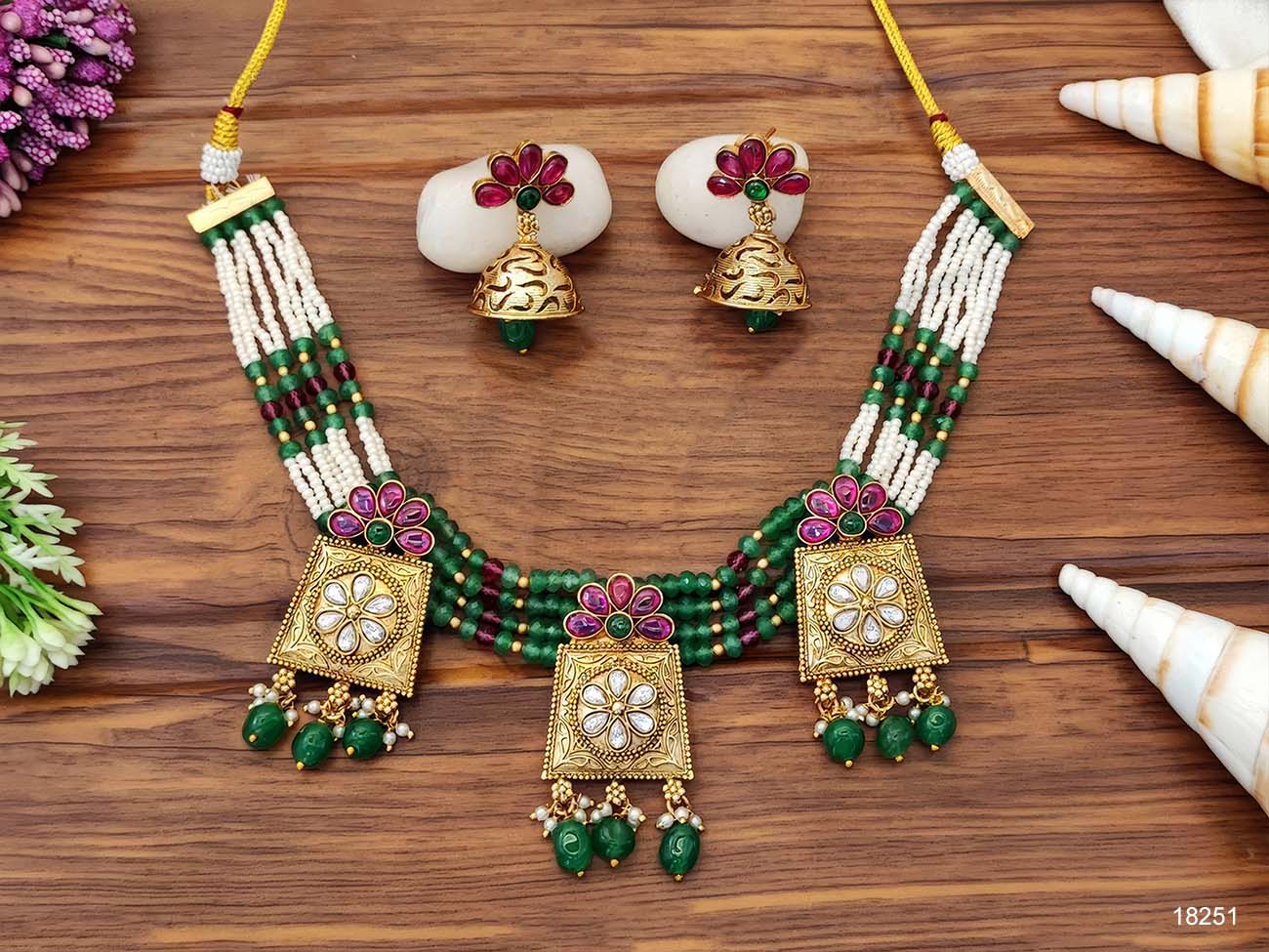 Antique Rajwadi Polish Fancy Style Necklace Set for WomenNS-18251RG-266-BHB