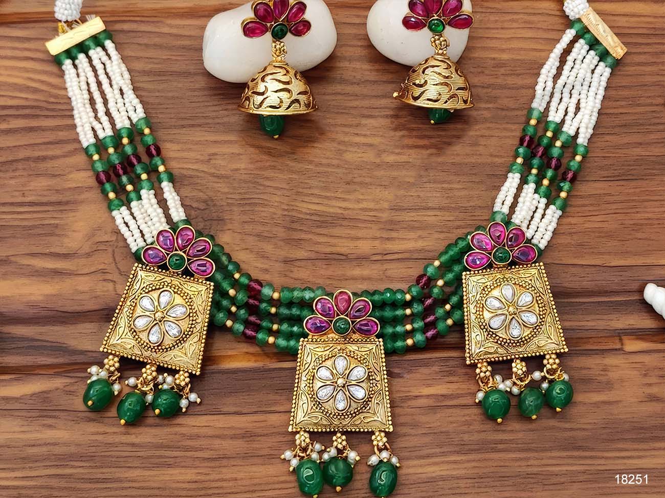 Antique Rajwadi Polish Fancy Style Necklace Set for WomenNS-18251RG-266-BHB