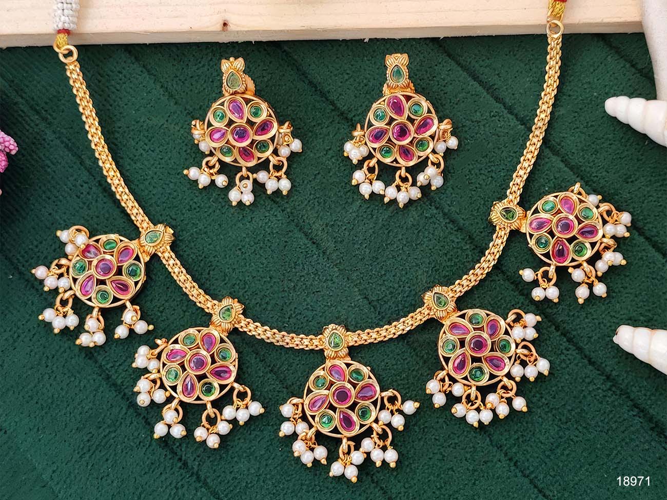 Designer Kemp Rajwadi Polish Party Wear Short Necklace Set for WomeNS-18971RG-125-ESA