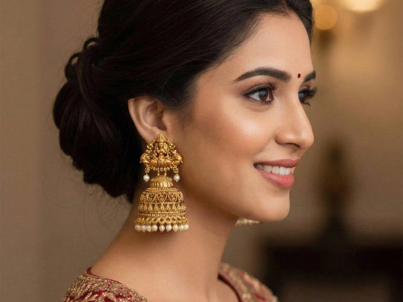 High Gold Antique God Lakshmi Jhumka Earrings for Women & Girls