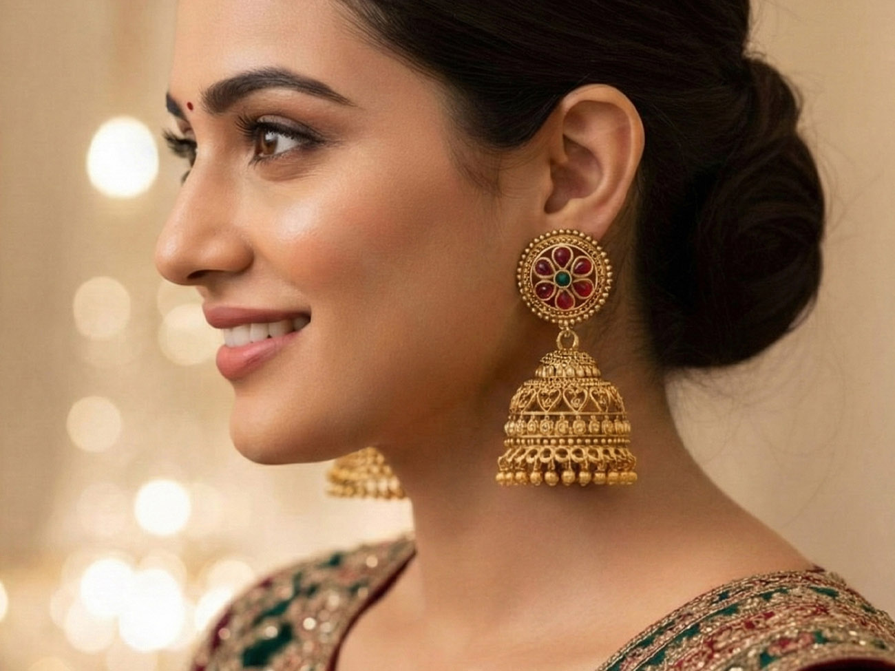 Designer Full Stone High Gold Polish Jhumka Earrings for Women & Girls