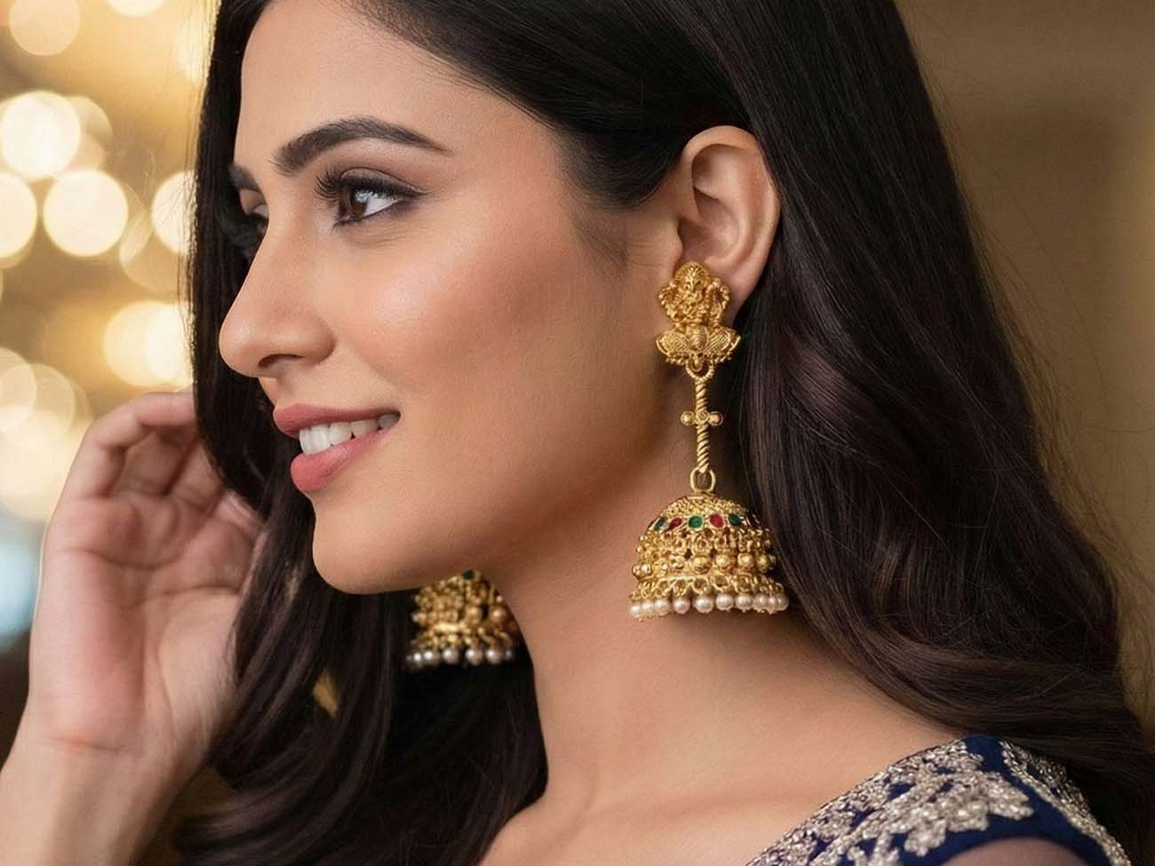 Traditional Rajwadi Gold Temple Jhumkas for Women & Girls