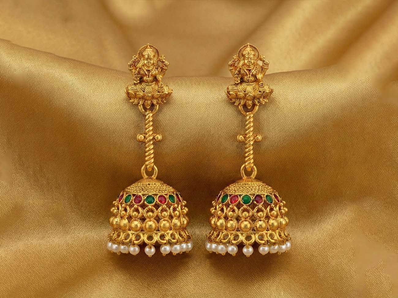 Traditional Rajwadi Gold Temple Jhumkas for Women & Girls