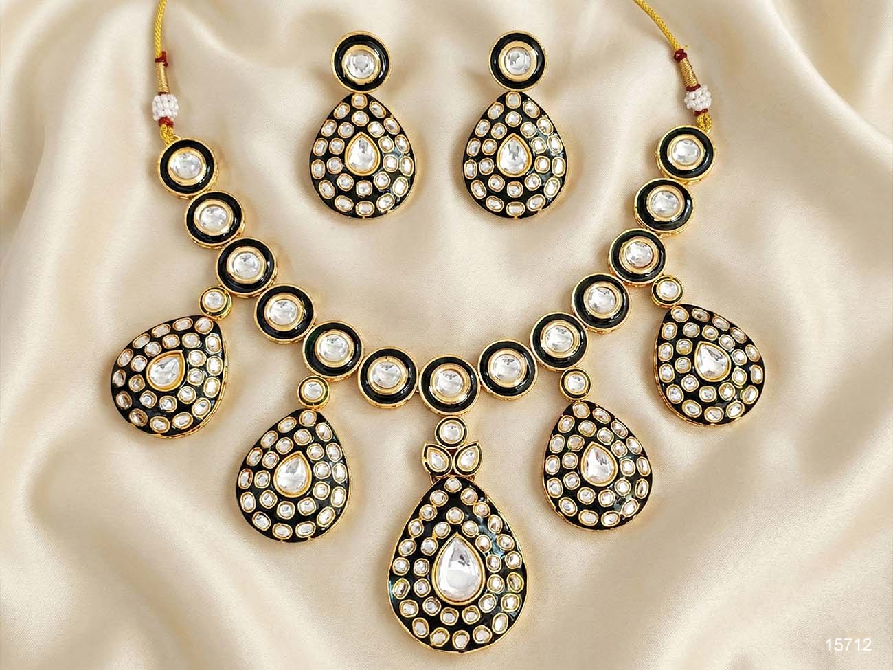 High Gold Polish Kundan Stone Necklace Set for WomenANS-15712GR-110-SD