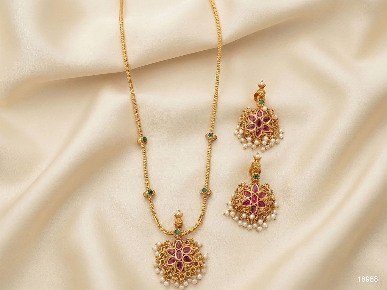 Kemp Designer Rajwadi Polish Long Necklace Set for WomenANS-18968RG-107-ES