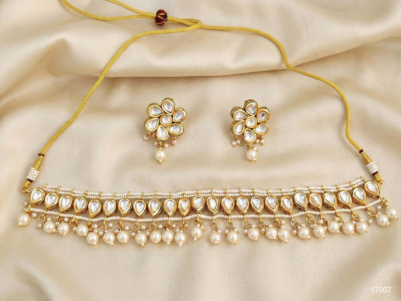 Kundan High Gold Polish Clustered Pearl Necklace Set for WomenNS-17007MO-124-NKA