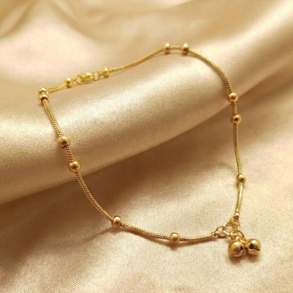 High Gold Simple Beaded Payal for Women & Girls | Lightweight Daily Wear Gold‑Tone Anklet for Traditional & Indo‑Western Outfits