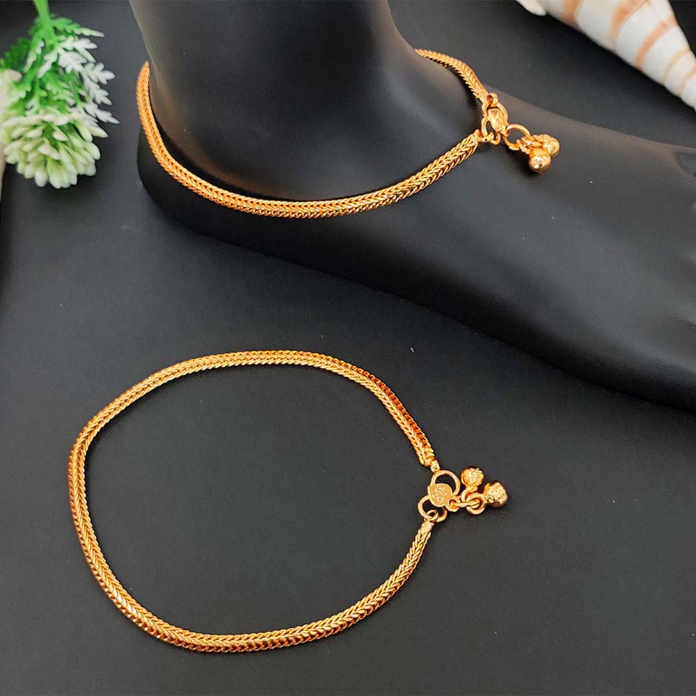 High Gold Traditional Chain Pattern Payal for Women & Girls | Classic Gold‑Tone Chain Anklet for Daily, Party & Festive Wear